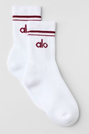 Unisex Half-Crew Throwback Sock - White/Summer Romance Red