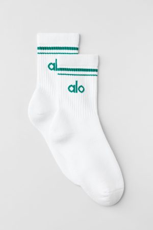 Unisex Half-Crew Throwback Sock - White/Emerald Isle