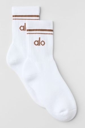 Unisex Half-Crew Throwback Sock - White/Sun Kissed Brown