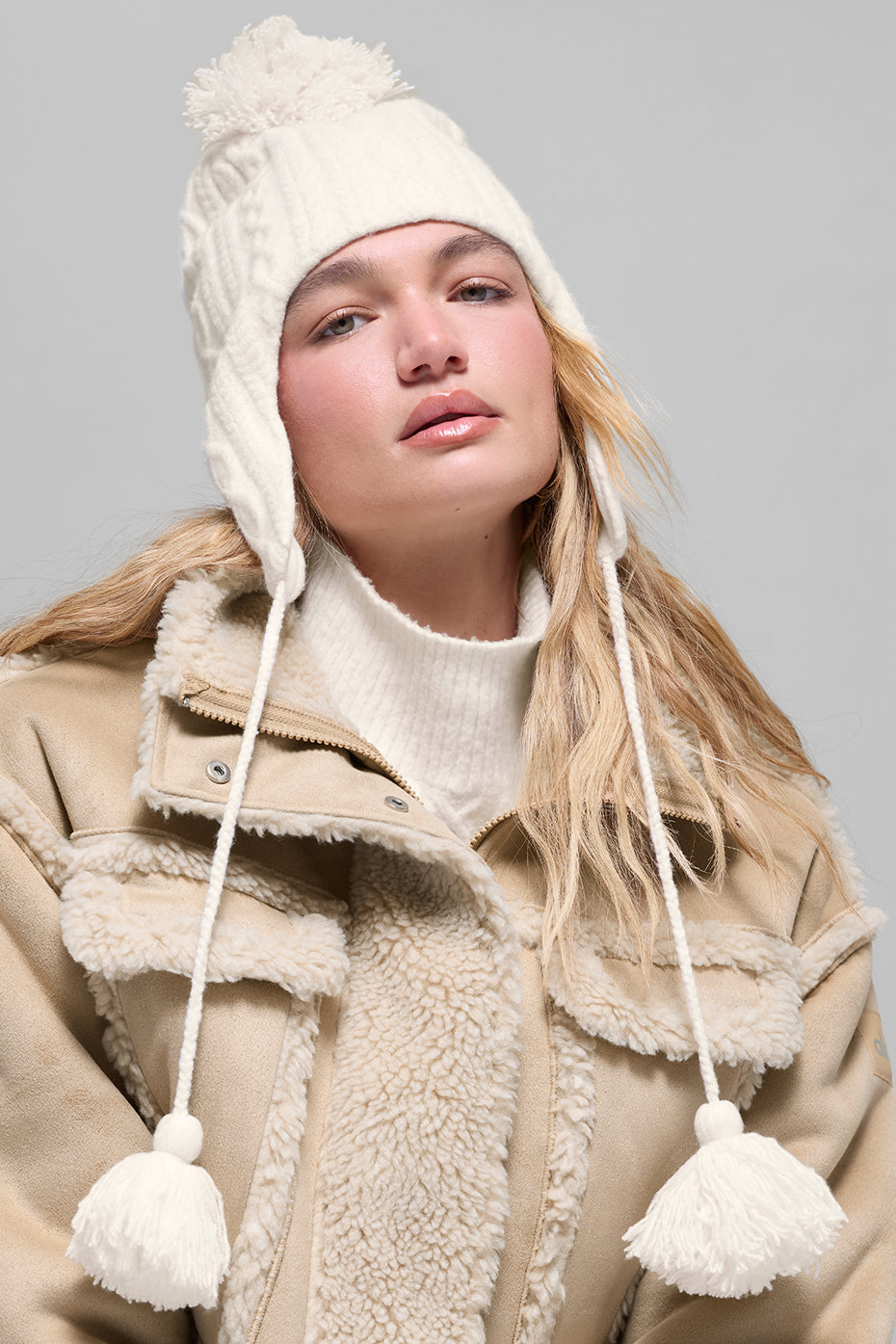 Cable Knit Winter Bliss Earflap Beanie - Ivory - Image 2