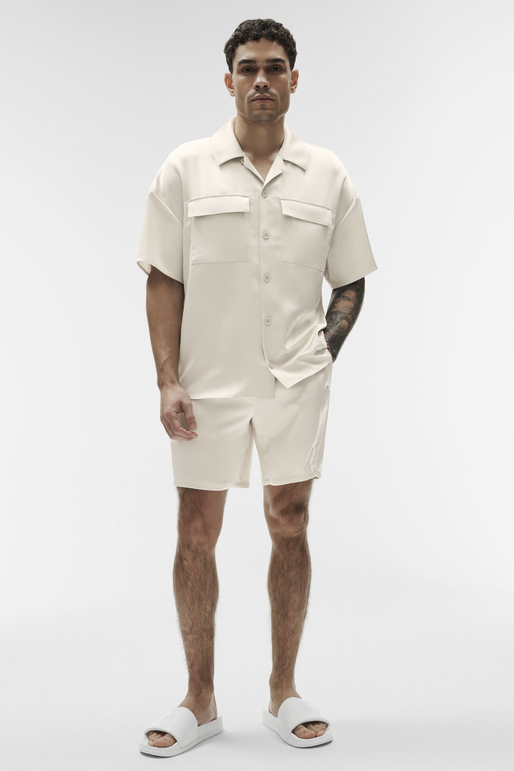 Satin Horizon Short Sleeve Button Up - Bone - Image 4