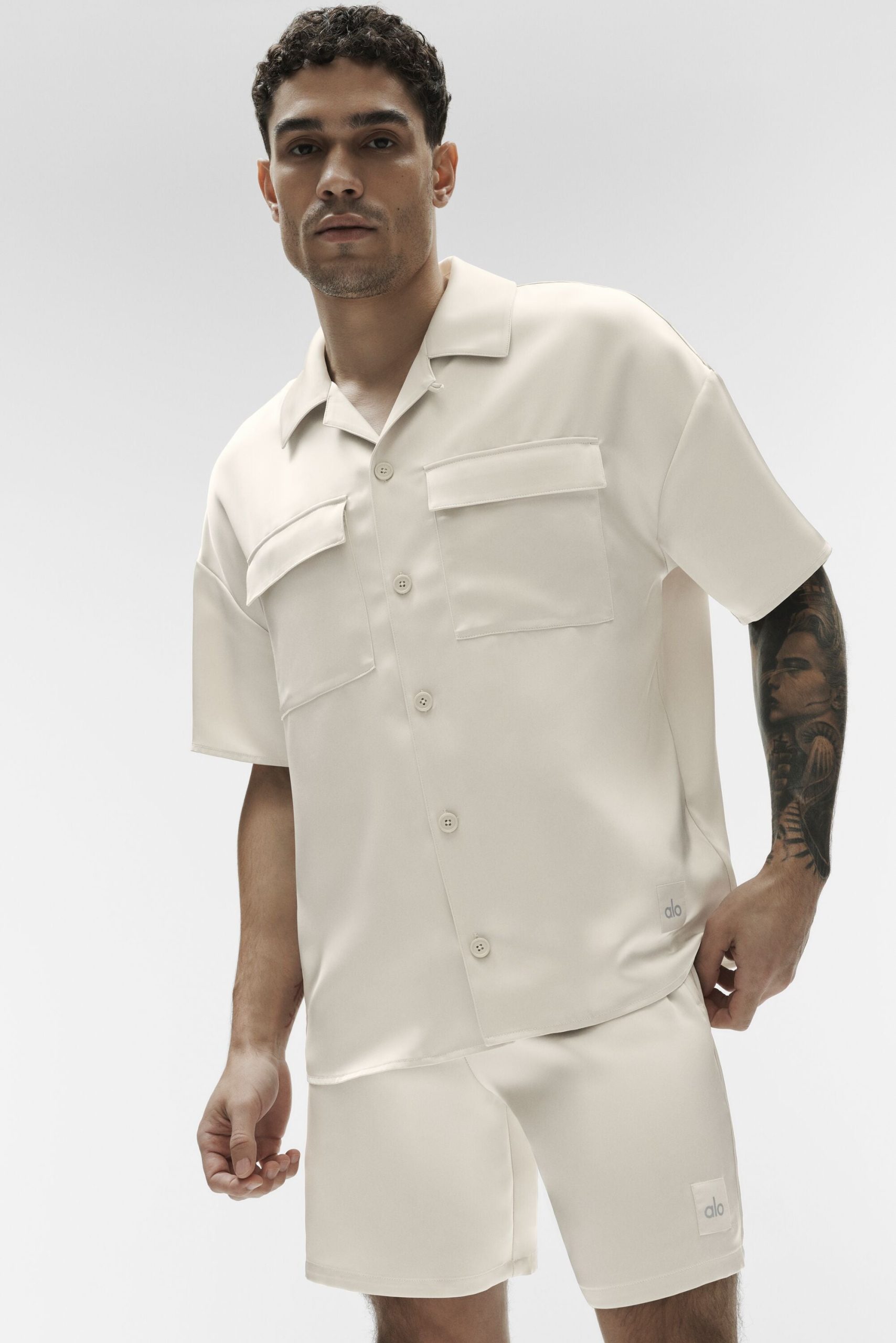 Satin Horizon Short Sleeve Button Up - Bone