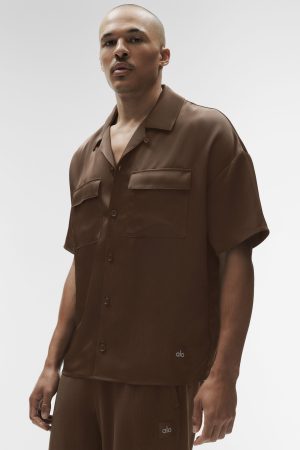 Satin Horizon Short Sleeve Button Up - Espresso
