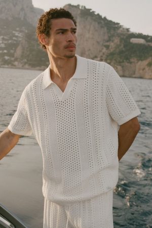 Coastline Knit Short Sleeve Polo - Ivory