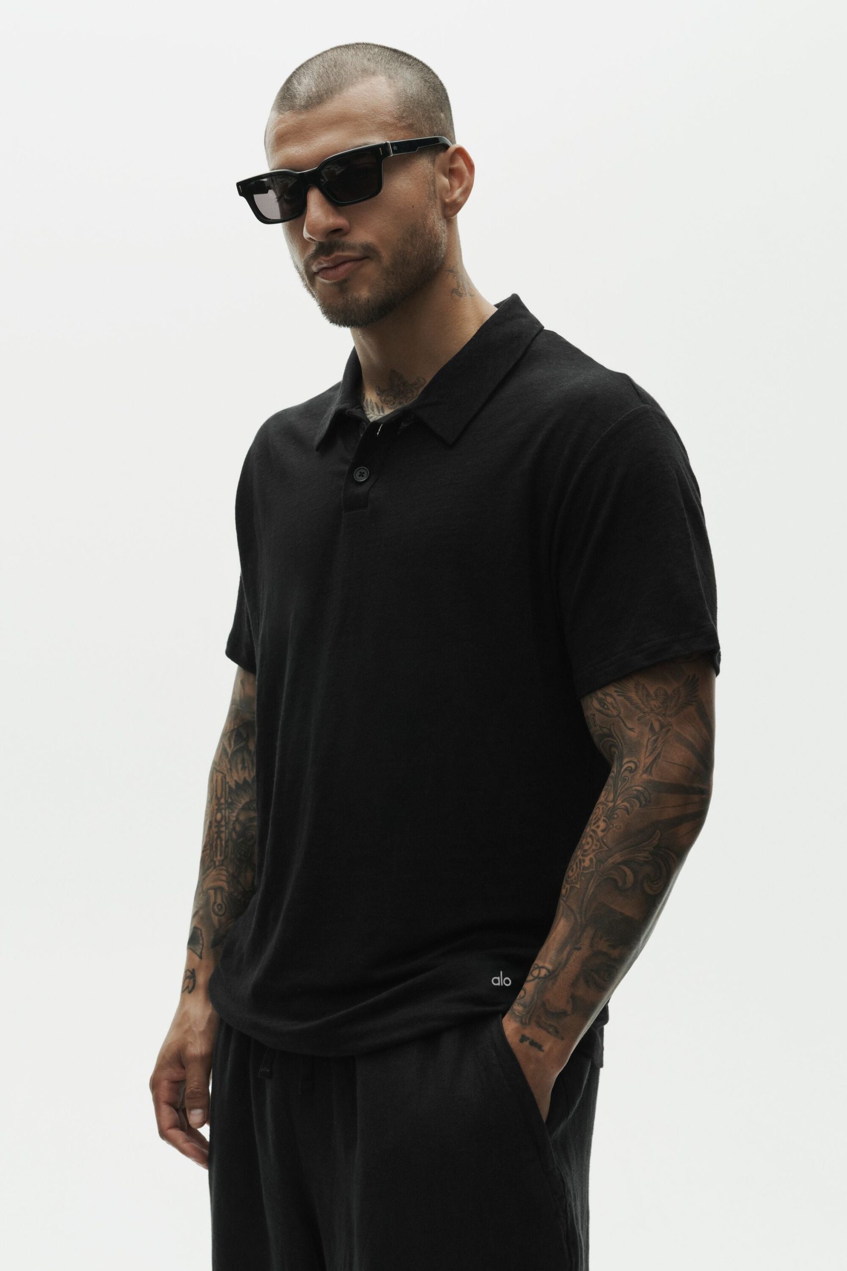 Linen Jersey Coastal Short Sleeve Polo - Black - Image 3