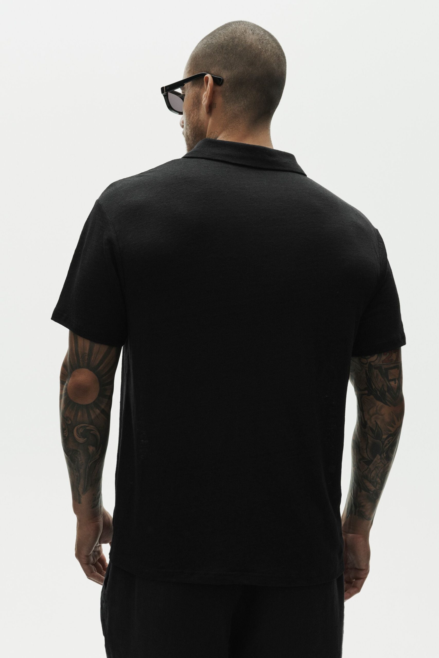 Linen Jersey Coastal Short Sleeve Polo - Black - Image 4