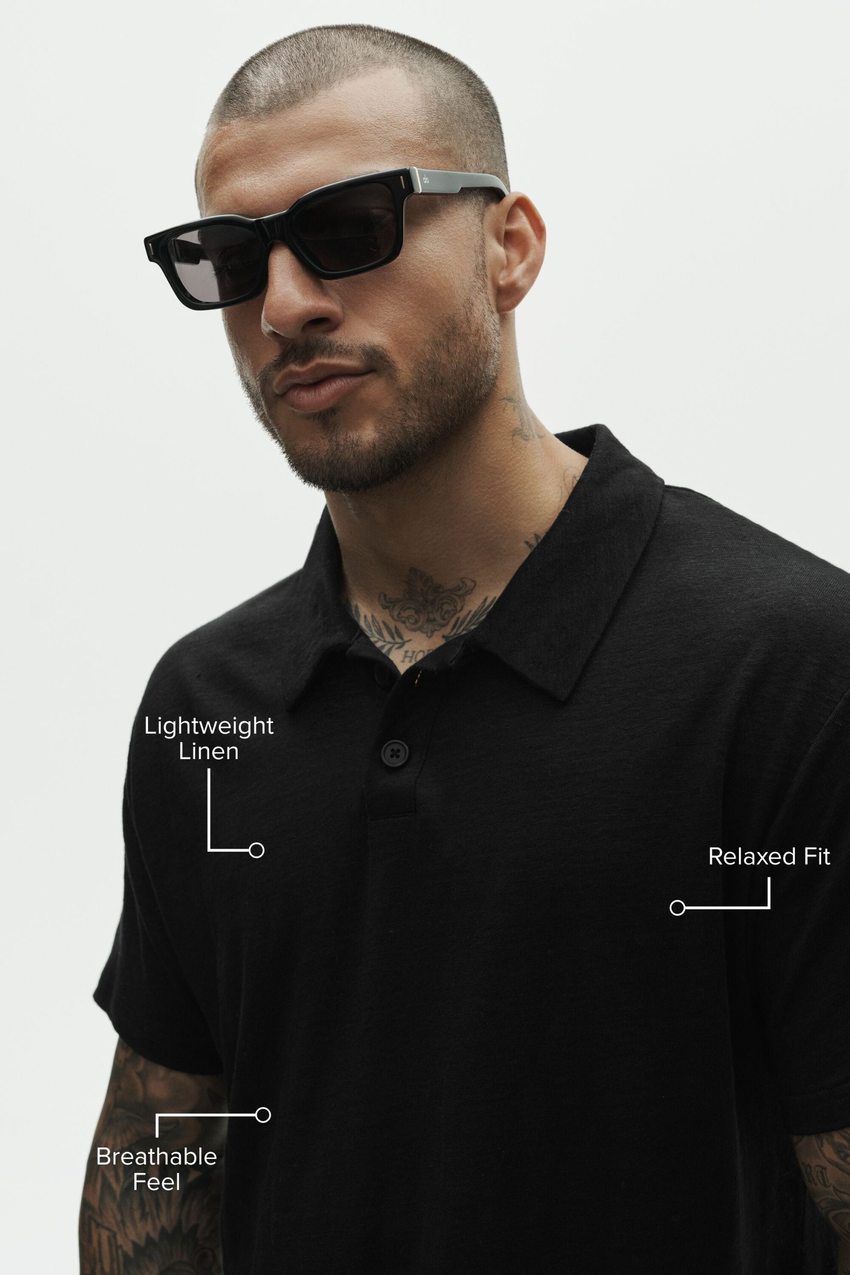 Linen Jersey Coastal Short Sleeve Polo - Black - Image 2