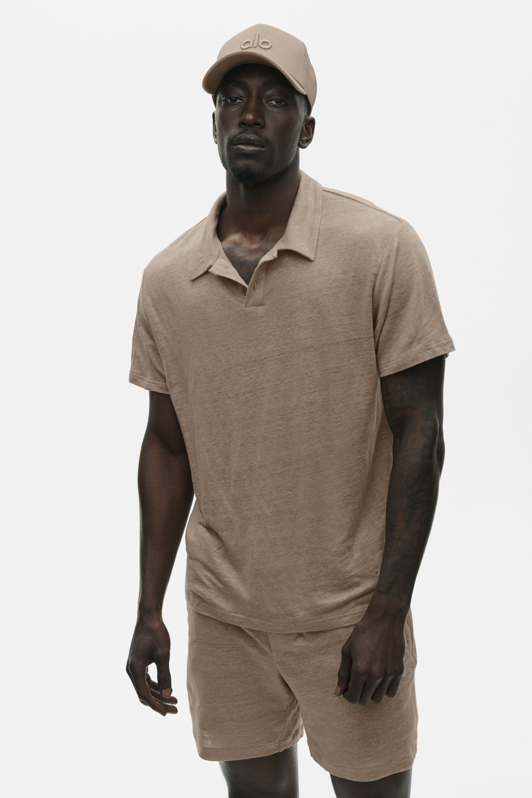 Linen Jersey Coastal Short Sleeve Polo - Gravel