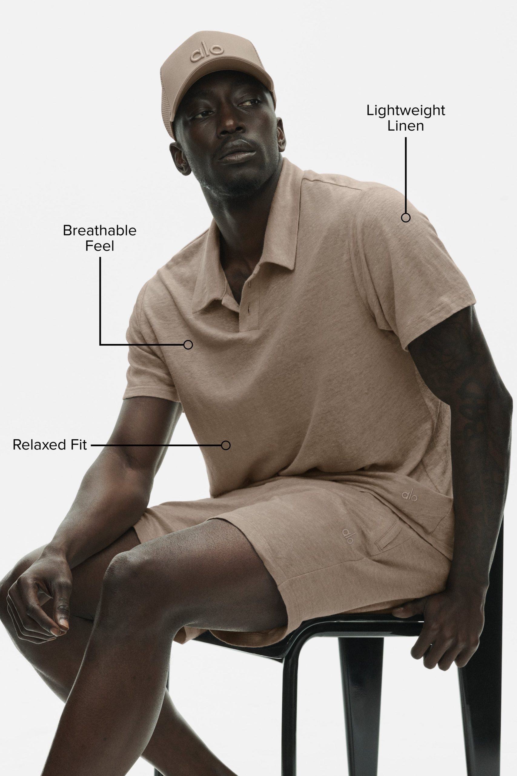 Linen Jersey Coastal Short Sleeve Polo - Gravel - Image 2