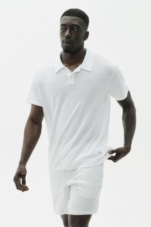 Linen Jersey Coastal Short Sleeve Polo - White