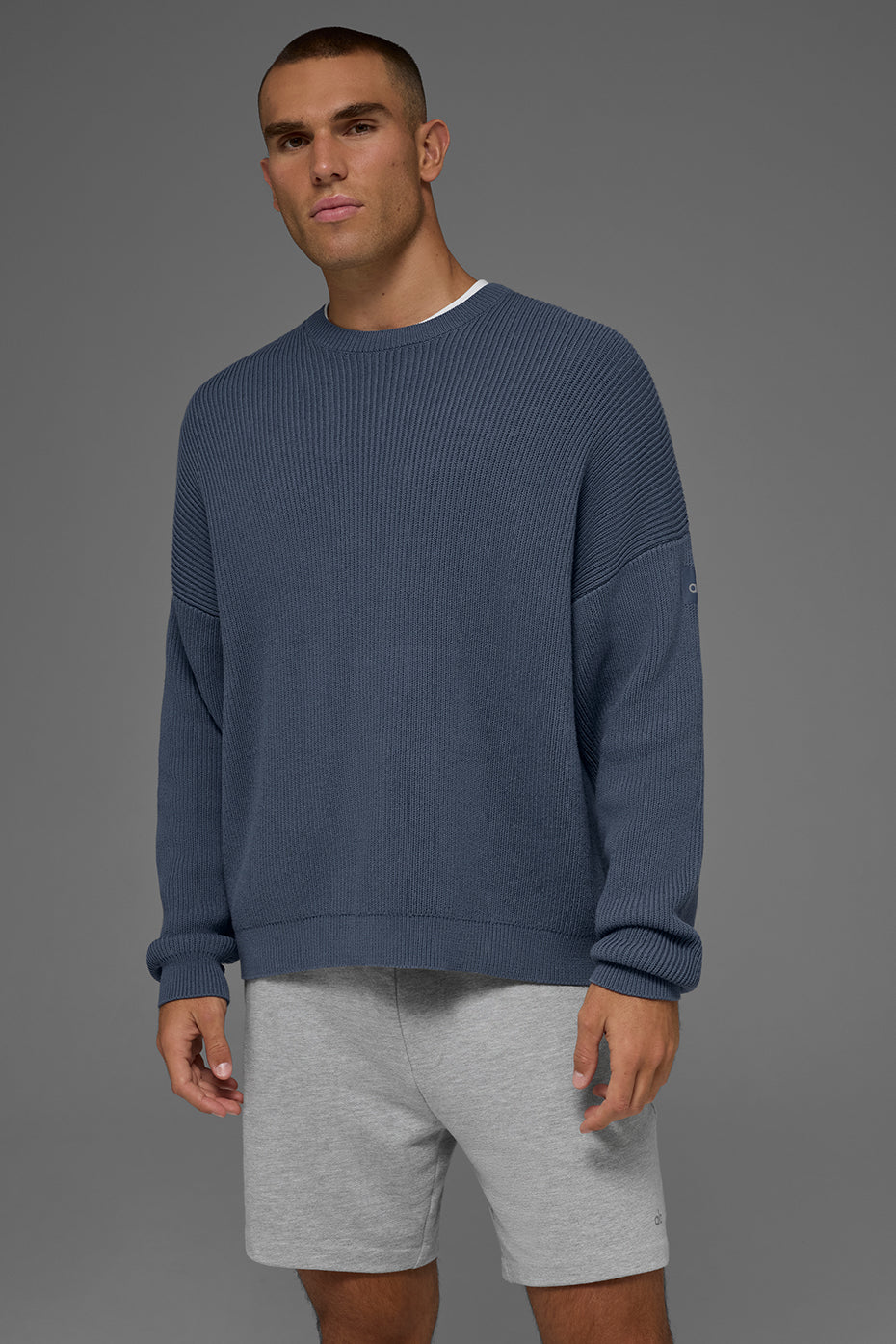 Domain Rib Knit Crew Sweater - Bluestone - Image 3