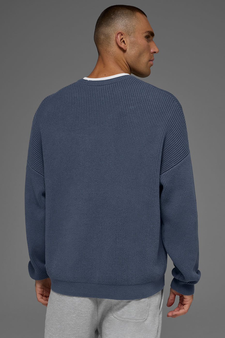 Domain Rib Knit Crew Sweater - Bluestone - Image 4