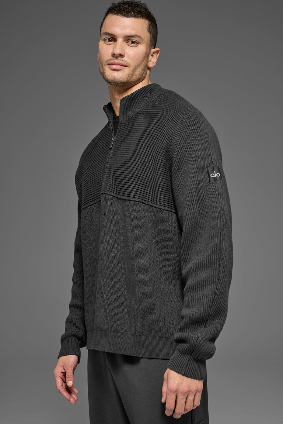 Domain Shift Rib Knit 1/4 Zip Sweater - Anthracite - Image 3