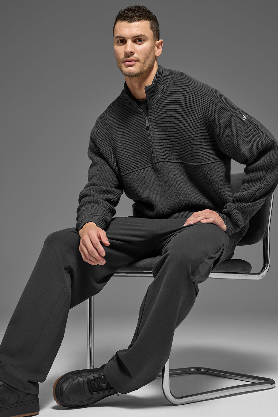 Domain Shift Rib Knit 1/4 Zip Sweater - Anthracite - Image 5