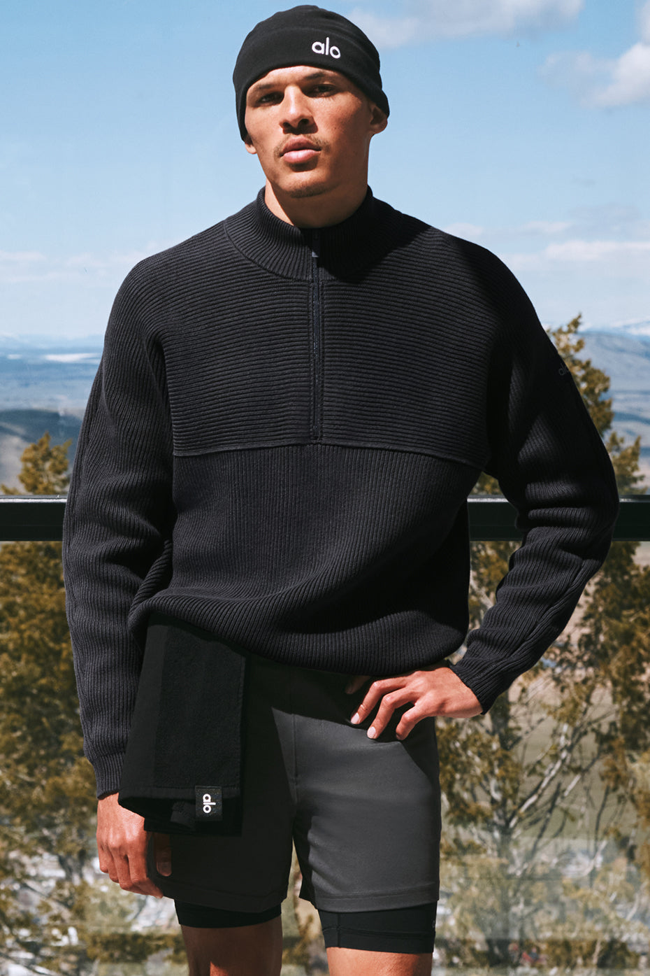 Domain Shift Rib Knit 1/4 Zip Sweater - Anthracite