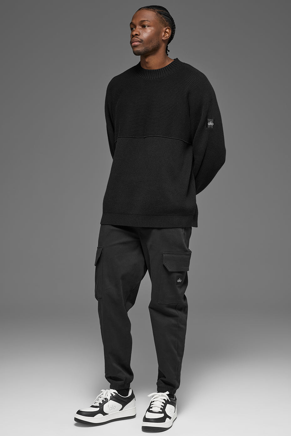 Domain Shift Rib Knit Sweater Crew - Black - Image 4