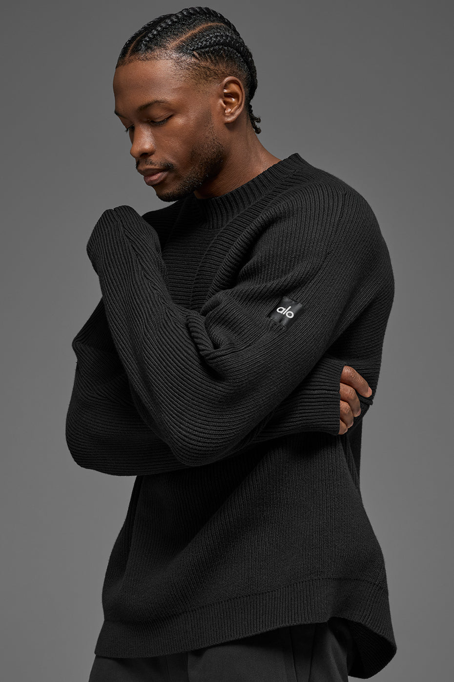 Domain Shift Rib Knit Sweater Crew - Black - Image 5