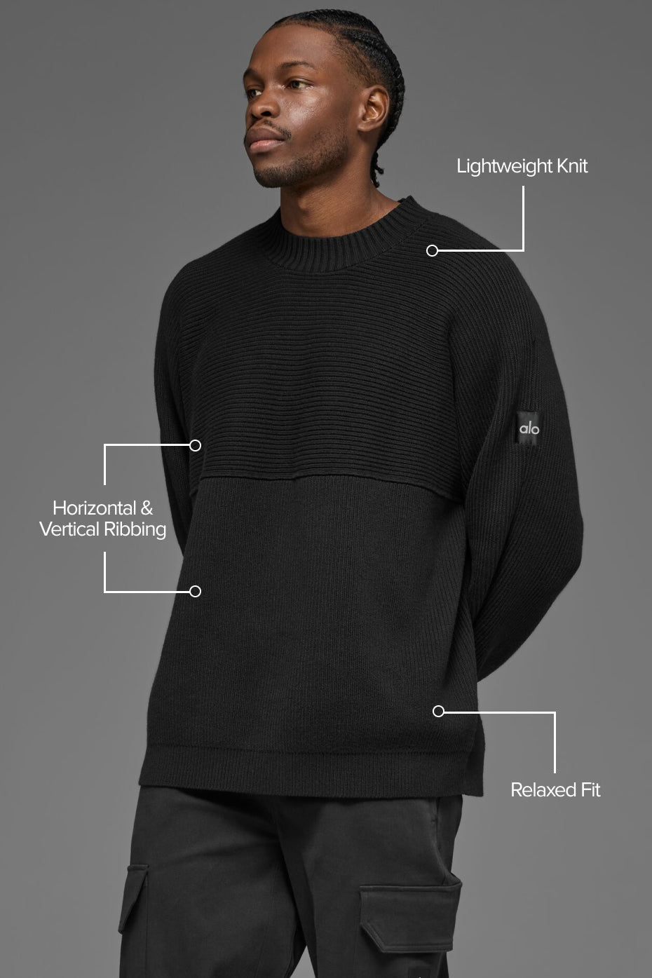 Domain Shift Rib Knit Sweater Crew - Black - Image 2