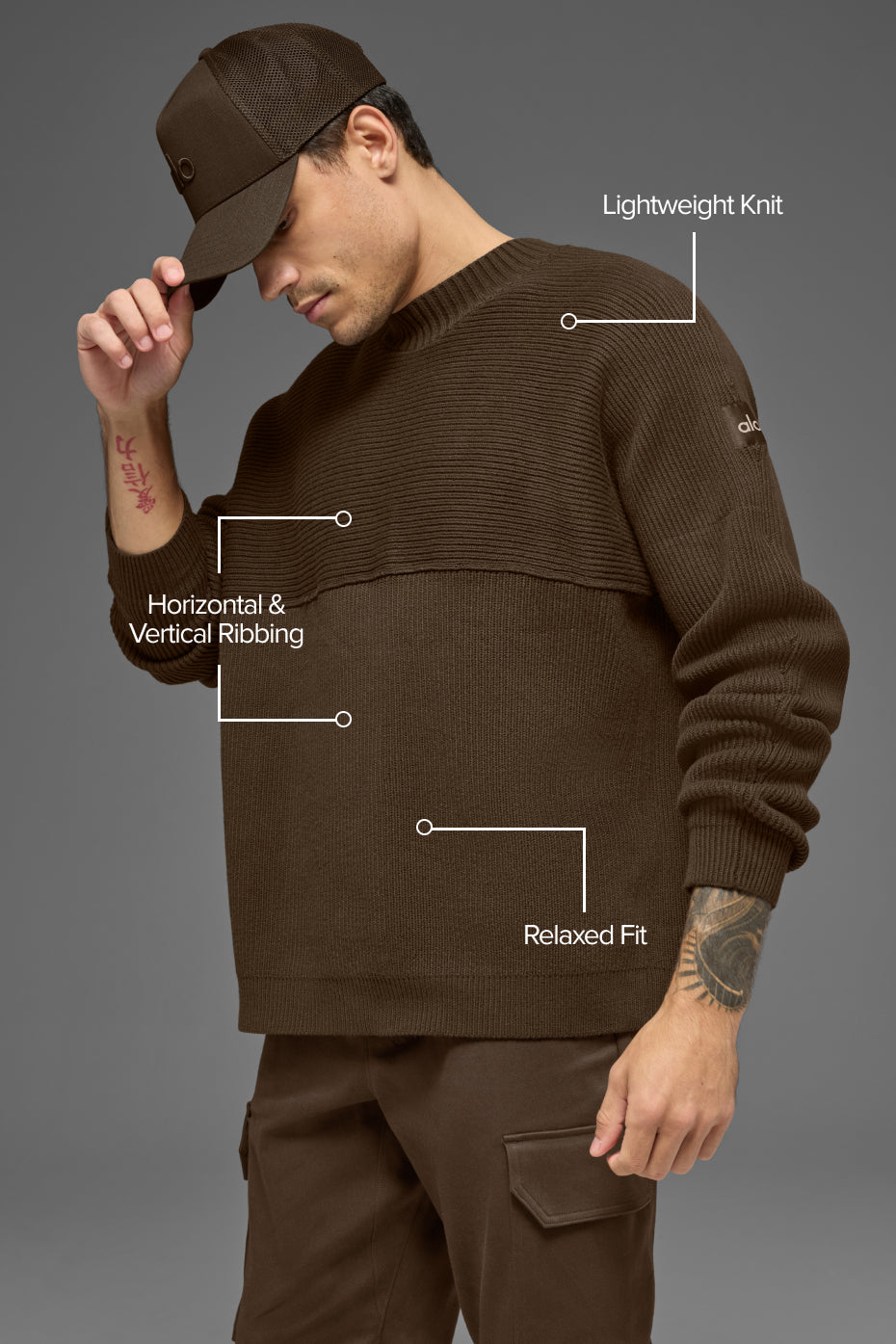 Domain Shift Rib Knit Sweater Crew - Espresso - Image 2