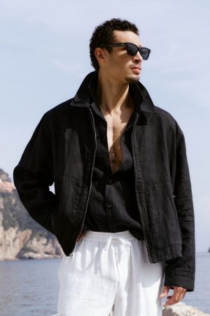 Linen Days Full Zip Jacket - Black