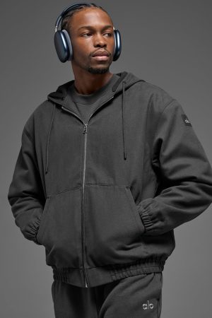 Cotton Canvas Full Zip Hoodie - Anthracite