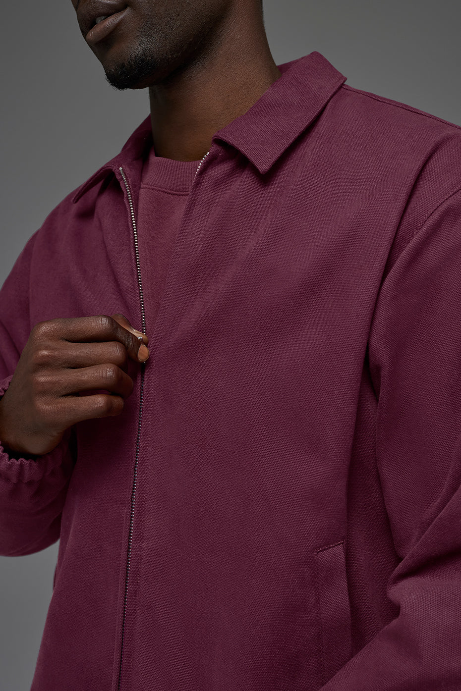Cotton Canvas Coaches Jacket - Burgundy - Image 2
