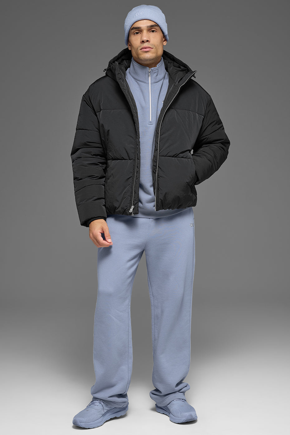 Crinkle Nylon Hooded Stage Puffer - Black - Image 5