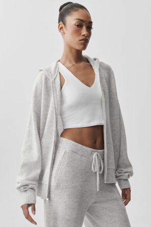 Wool Cashmere New Class Full Zip Hoodie - White Heather