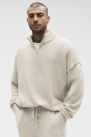 Wool Cashmere New Class 1/4 Zip Pullover - Oatmeal Heather
