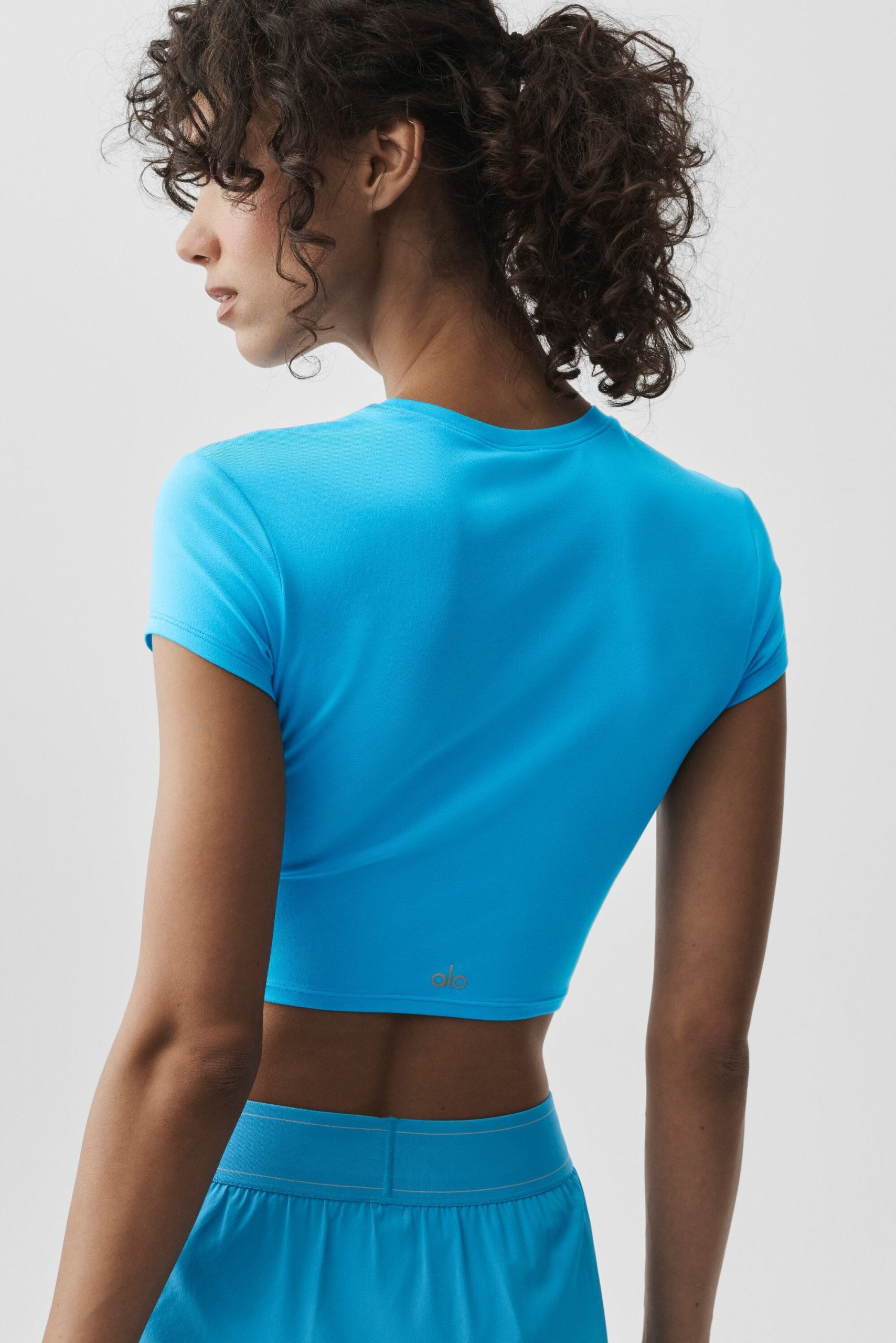 Alosoft Crop Finesse Short Sleeve - Azure Blue - Image 2
