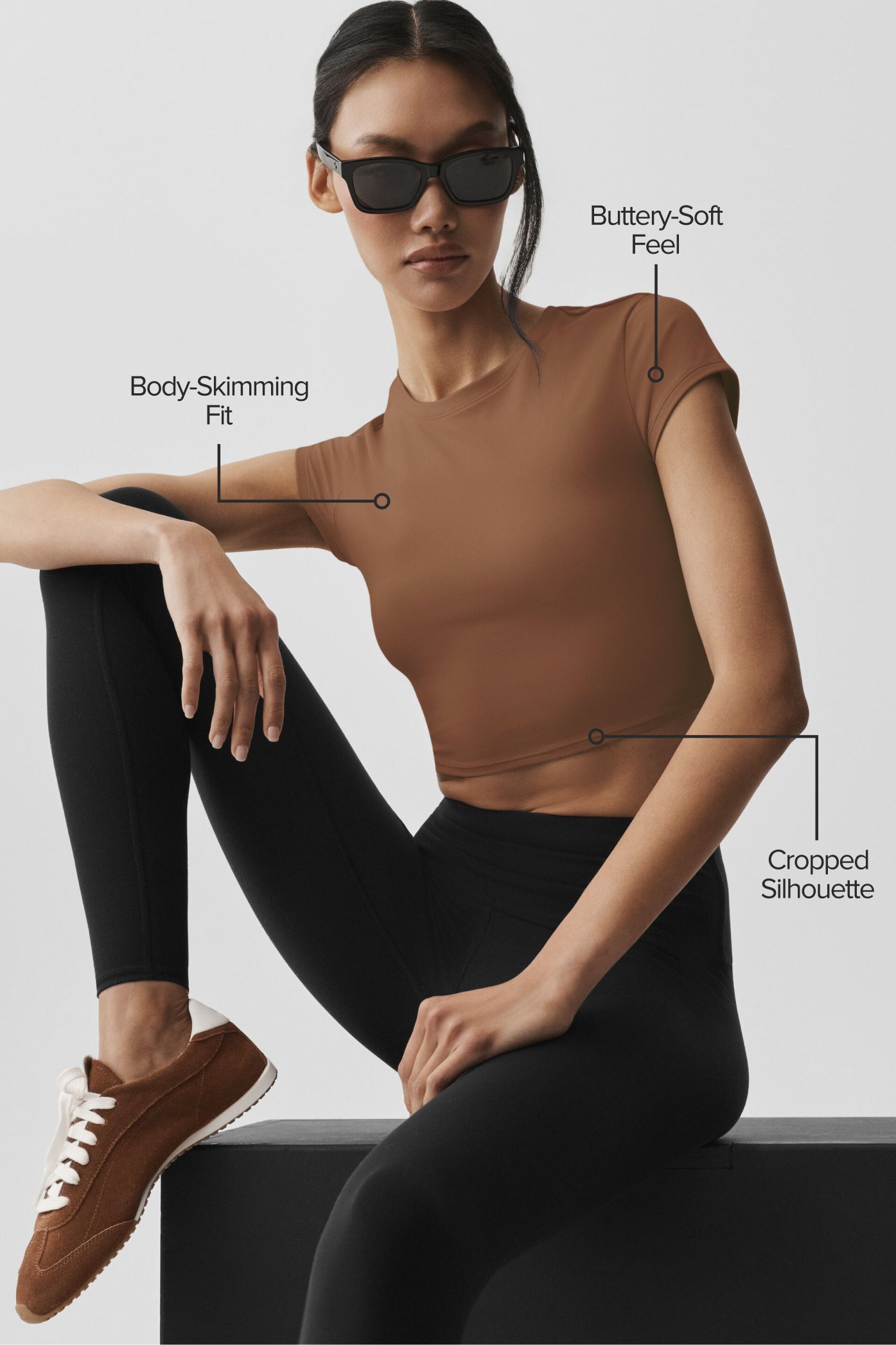 Alosoft Crop Finesse Short Sleeve - Sun Kissed Brown - Image 2