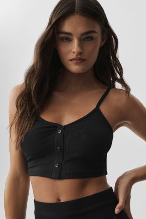 Ribbed Delicate Lounge Tank - Black