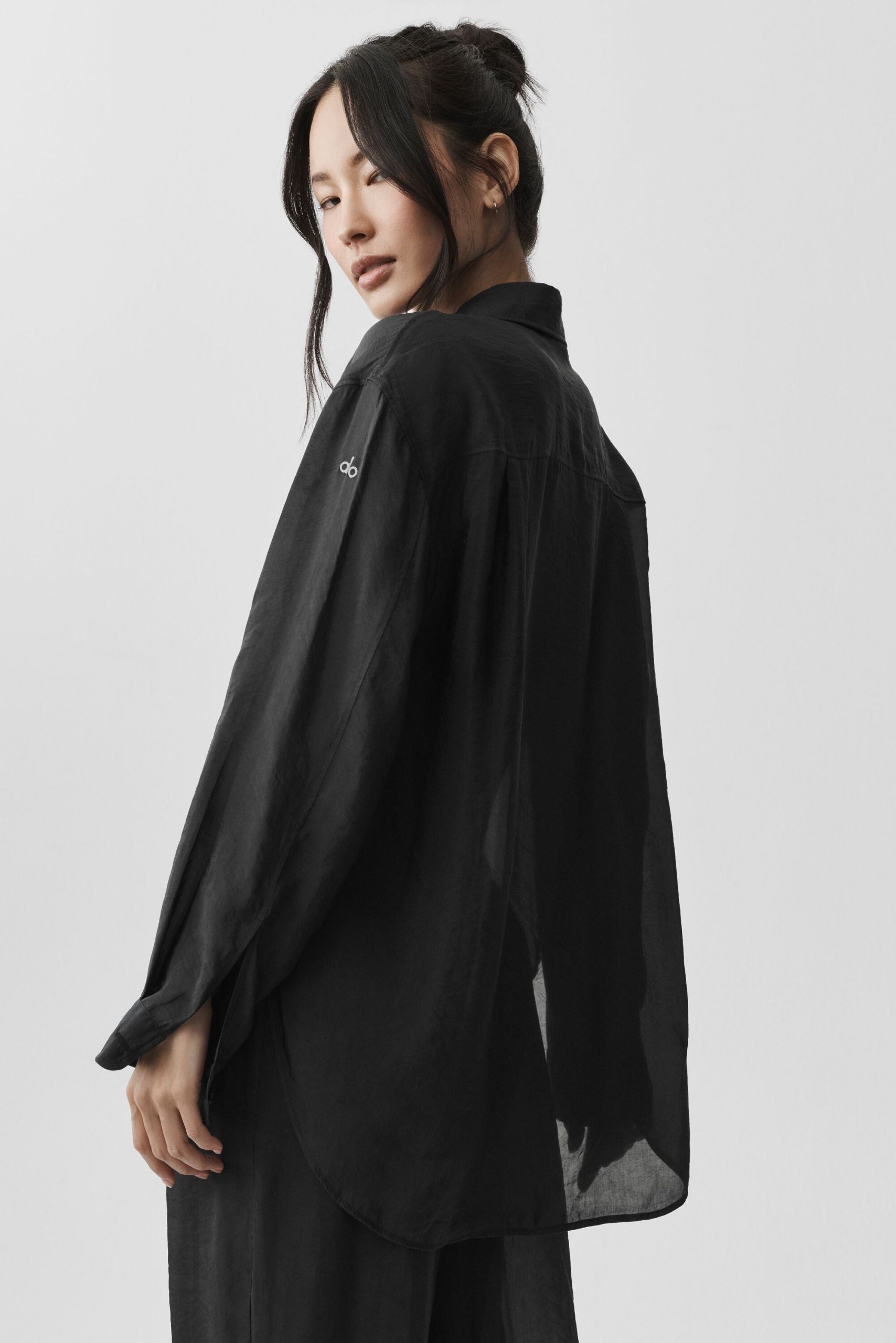 Semi-Sheer Golden Hour Button Down Long Sleeve - Black - Image 3