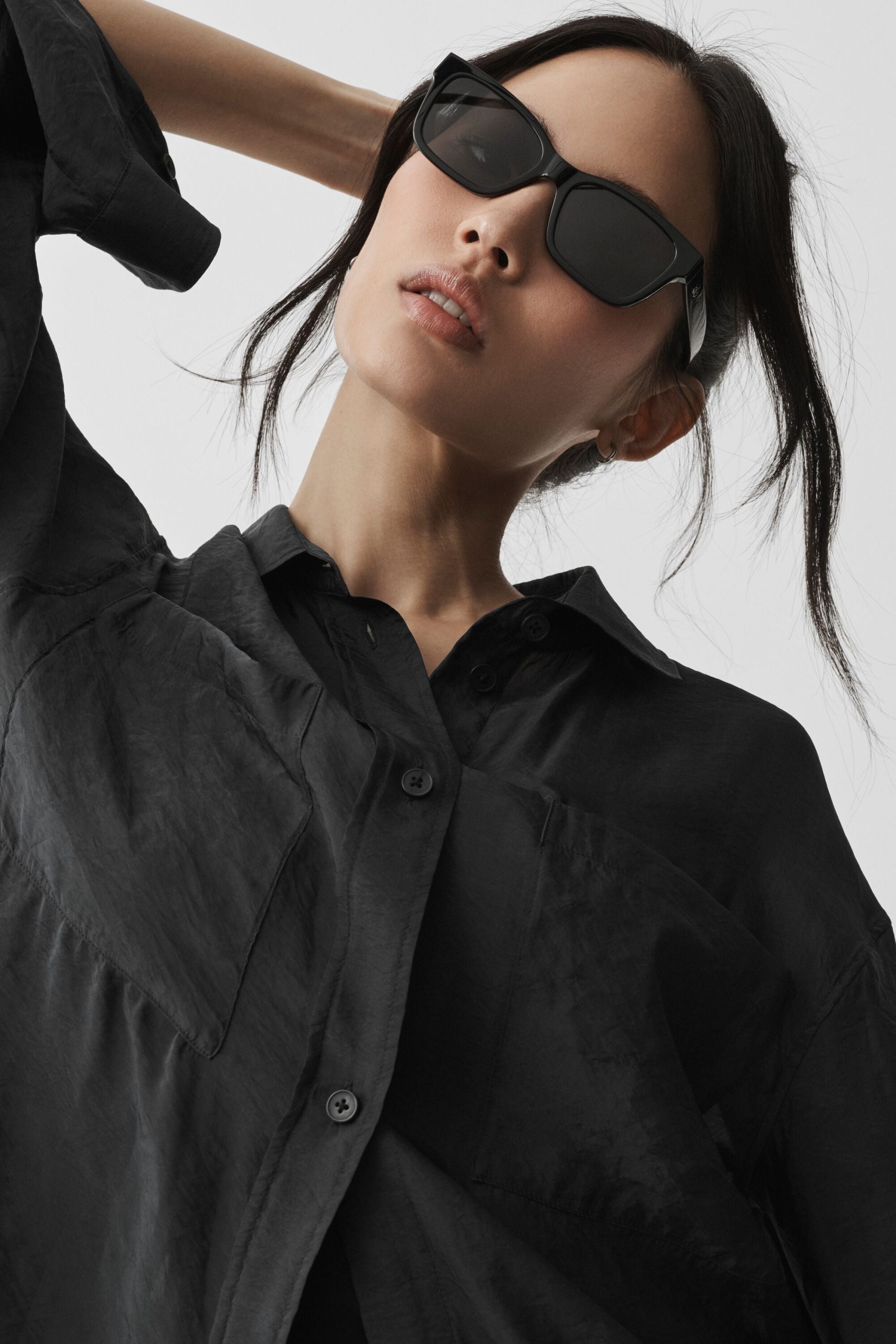Semi-Sheer Golden Hour Button Down Long Sleeve - Black - Image 4