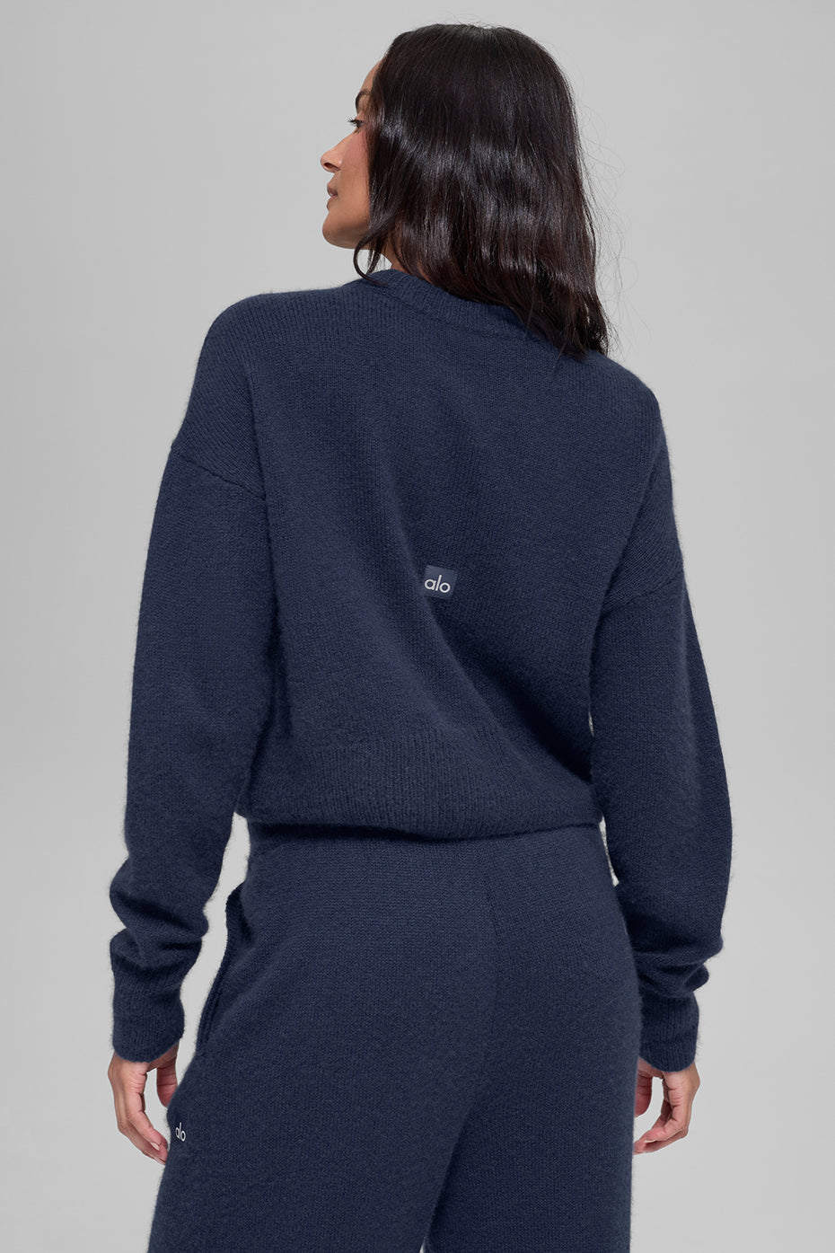 Wool Cashmere Cropped New Class Crewneck Sweater - Navy - Image 3