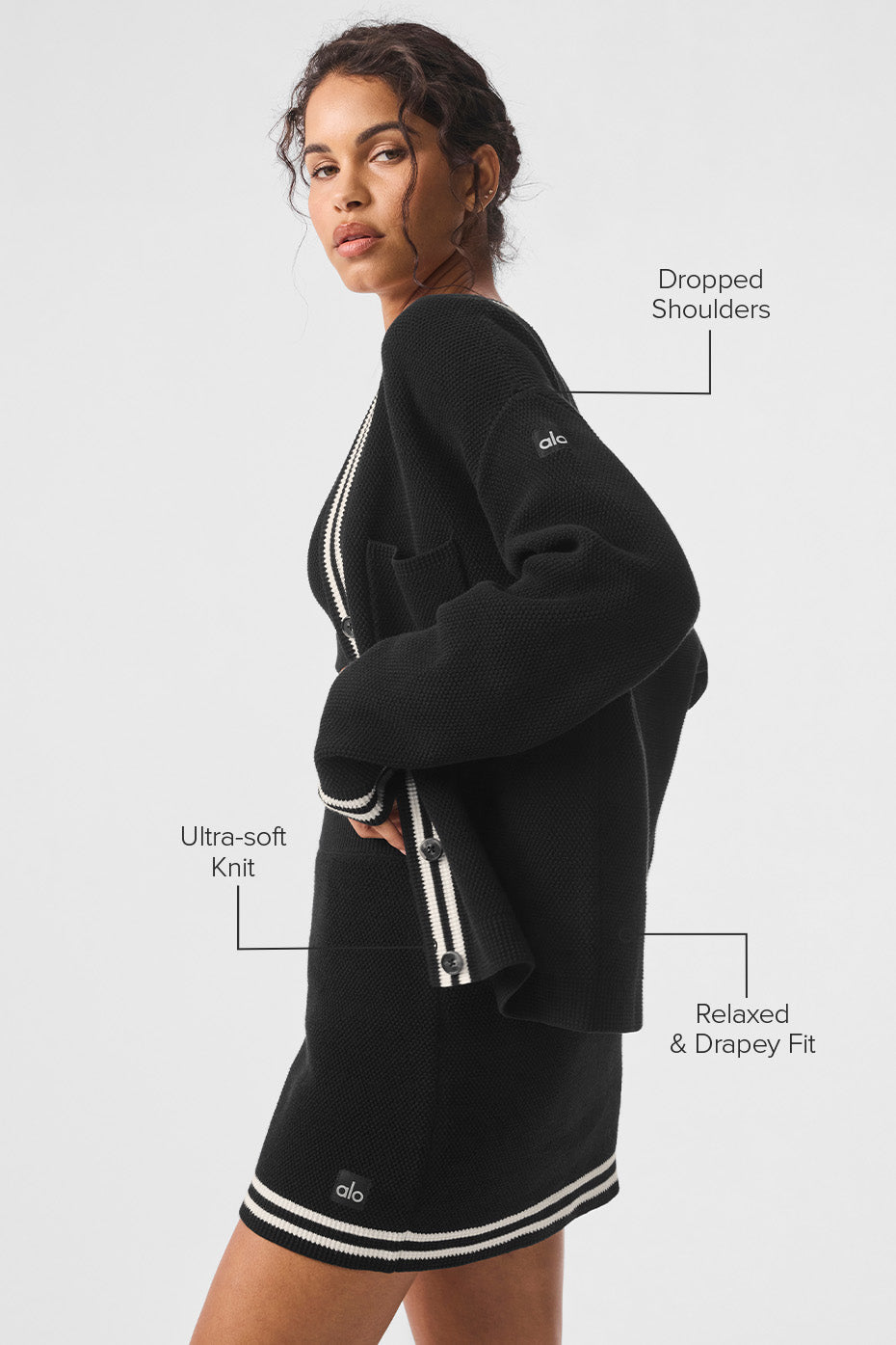 Tennis Club Sweater Knit Cardigan - Black/Ivory - Image 2