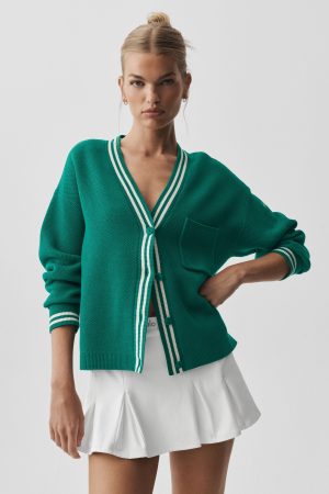 Tennis Club Sweater Knit Cardigan - Emerald Isle/Ivory