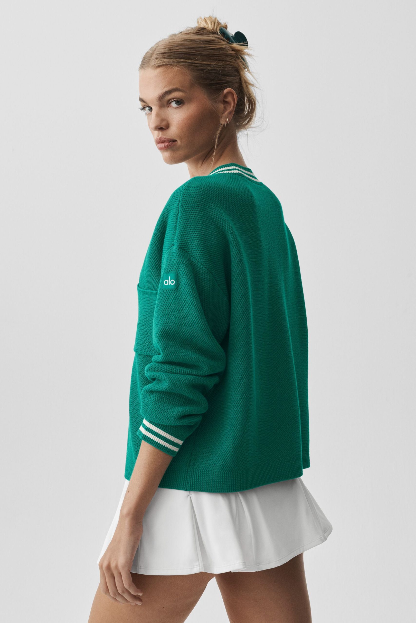 Tennis Club Sweater Knit Cardigan - Emerald Isle/Ivory - Image 2
