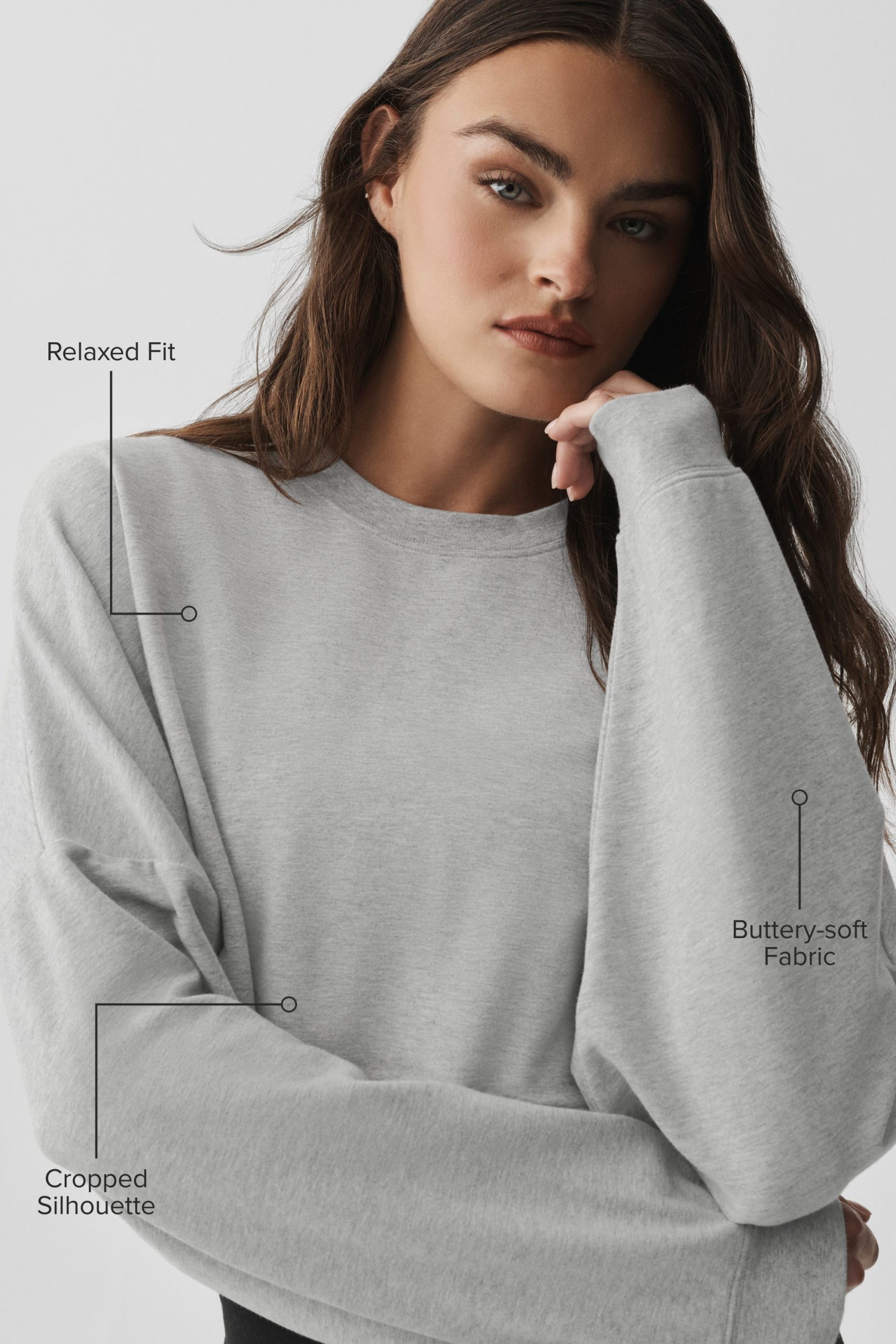Cropped Sway Crew Neck Pullover - Athletic Heather Grey - Image 2