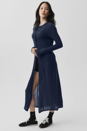 Sheer Cashmere Long Cardigan - Navy