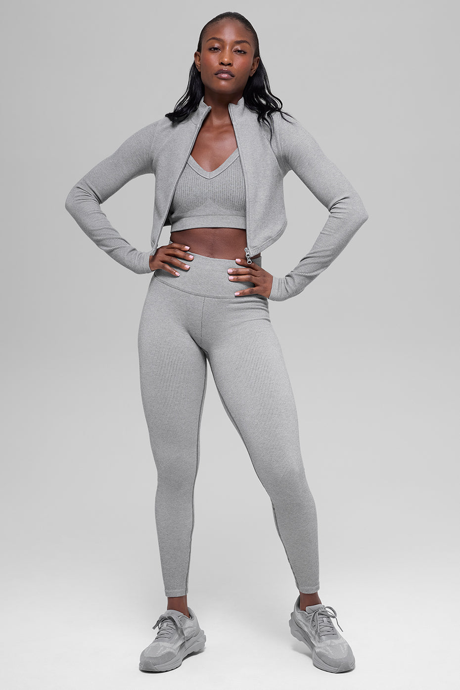 Seamless Two Tone Rib Jacket - Light Misty Grey Heather - Image 6