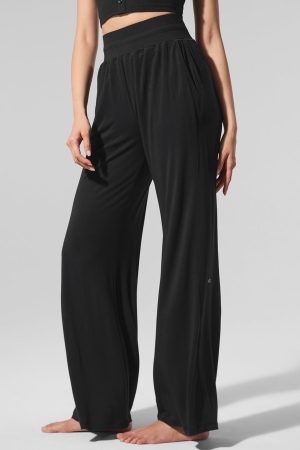 Semi-Sheer Delicate Lounge Flare Pant (Regular) - Black