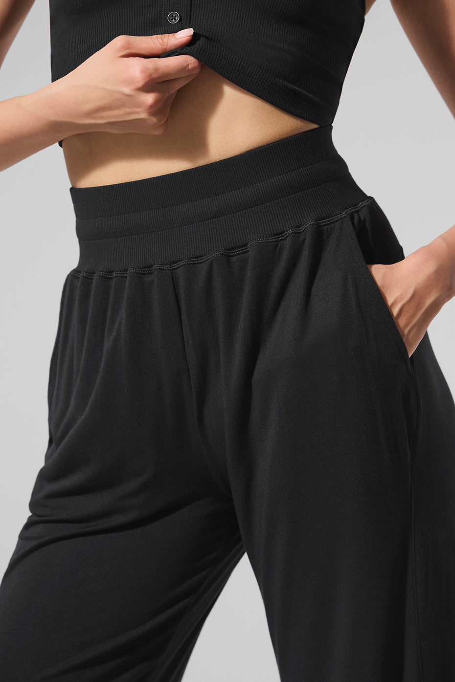 Semi-Sheer Delicate Lounge Flare Pant (Regular) - Black - Image 4