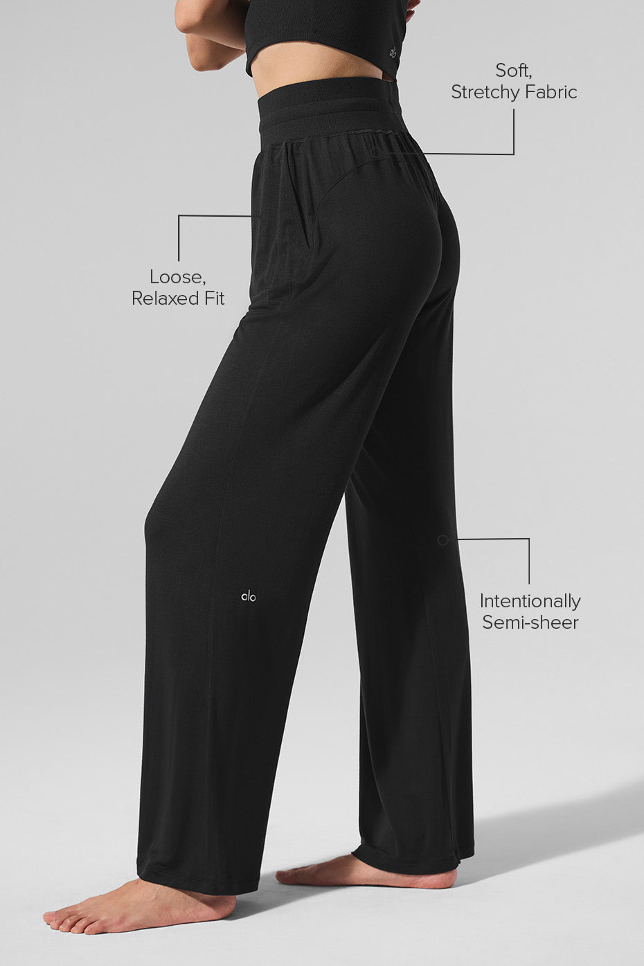 Semi-Sheer Delicate Lounge Flare Pant (Regular) - Black - Image 2