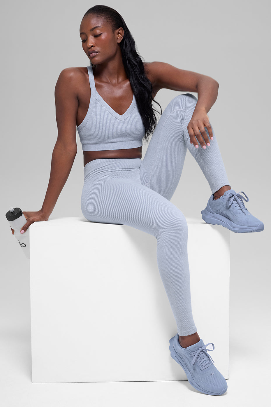 Seamless High-Waist Two Tone Rib Legging - Winter Frost Heather - Image 5
