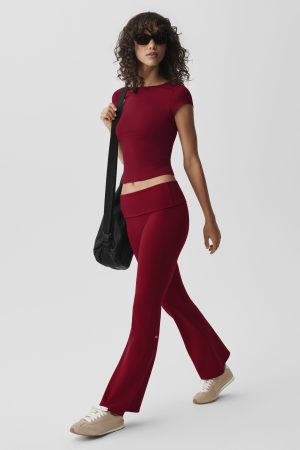 ALO Softsculpt Foldover Flare Legging - Summer Romance Red