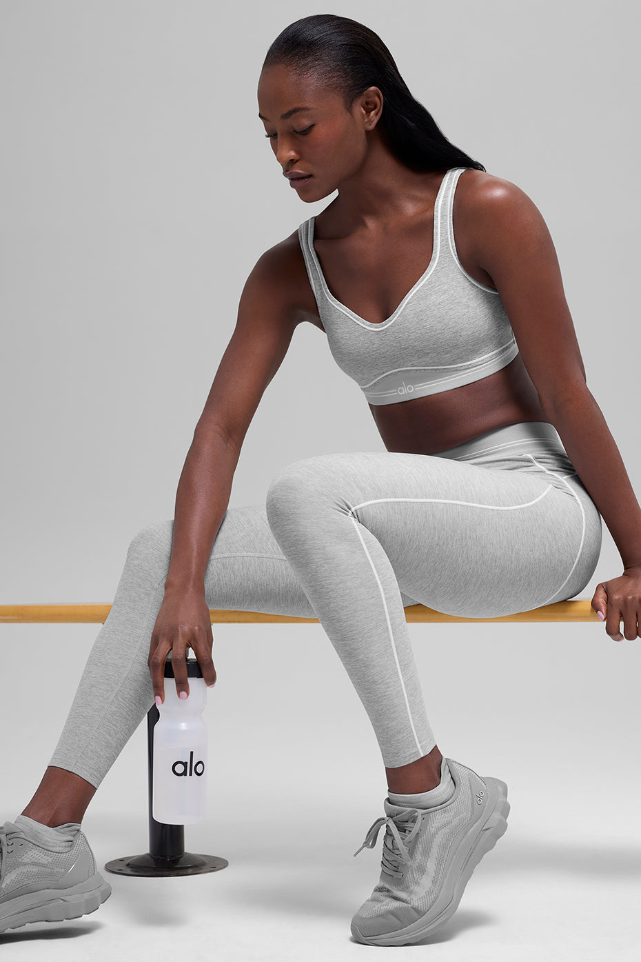 7/8 High-Waist Alosoft Heart Throb Legging - Athletic Heather Grey/White - Image 6