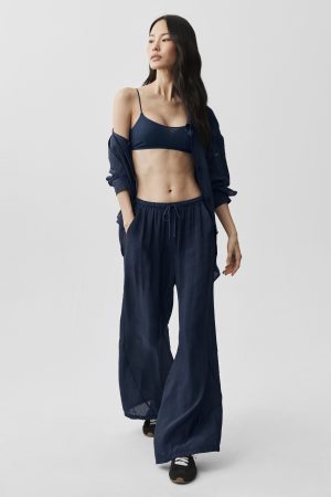 Semi-Sheer Golden Hour High-Waist Straight Leg Pant - Navy