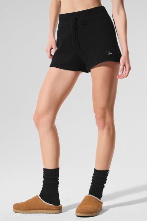 Cashmere High-Waist Plush Waffle Short - Black