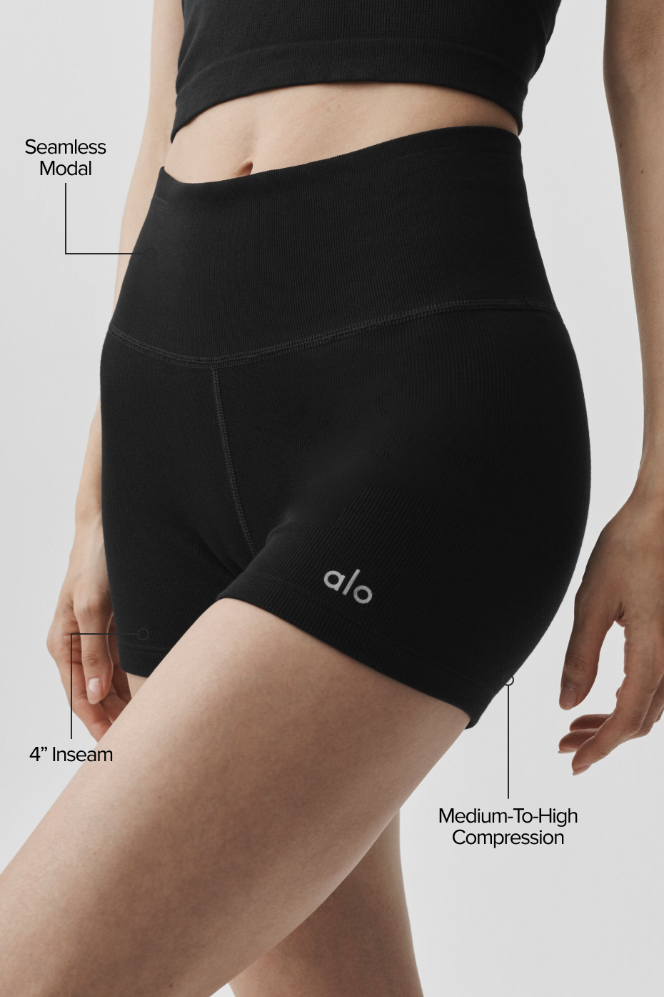 4 Seamless Modal Ribbed High-Waist Short - Black - Image 2
